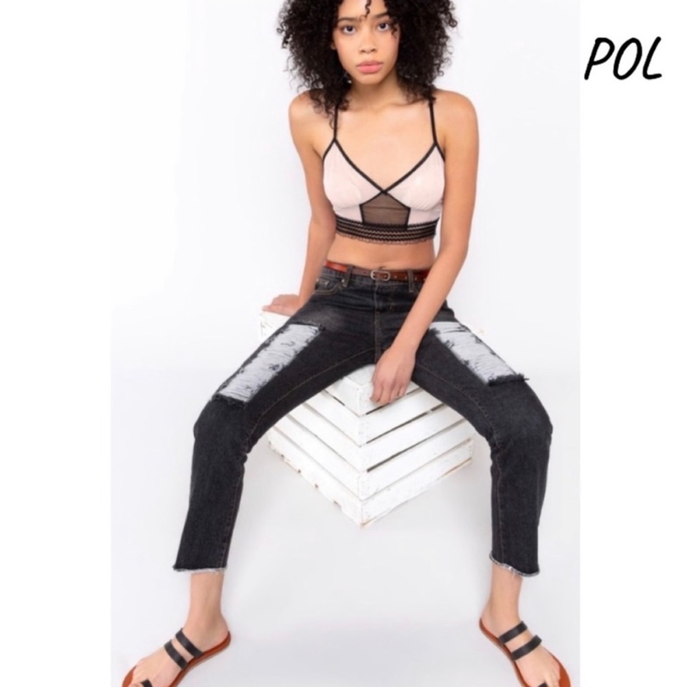 New! POL Black Denim Jeans Distressed w/ Mesh inside - Picture 4 of 13